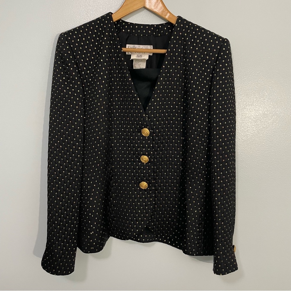 Yves Saint Laurent Vintage Quilted Black & Gold Blazer Size 44 US 12 - Picture 3 of 12